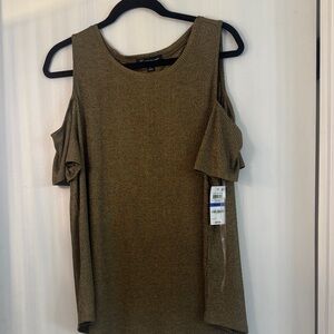 Inc Macys gold Cold Shoulder Olive Top